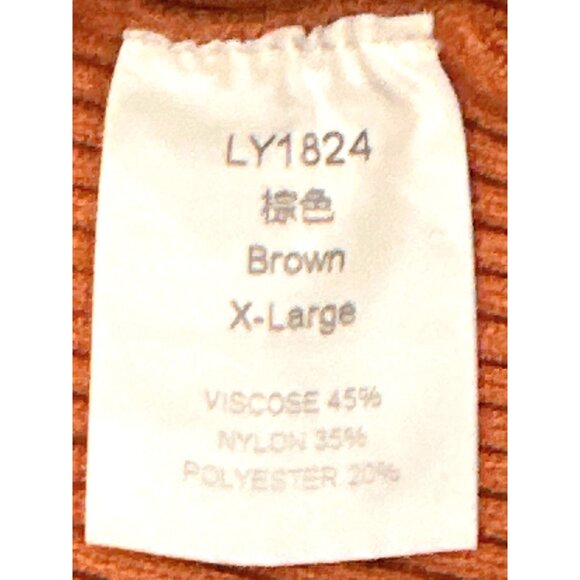 CCC Brown Cutout Sweater Ribbed Knit Gigi Neckline Bishop Sleeves Size Extra LG - Picture 6 of 8